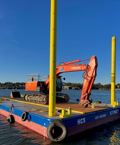 Barge Hire With Excavator And Piling Equipment Sydney Harbour